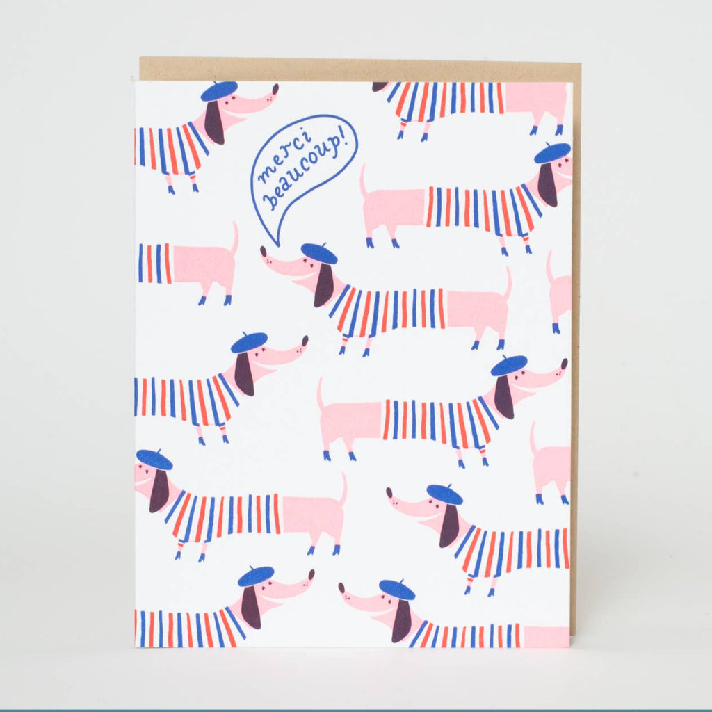 Say "merci" in a playful way with this Frenchie Dogs Letterpress Greeting Card from Hello!Lucky. Handcrafted with love, this card will make anyone feel appreciated.