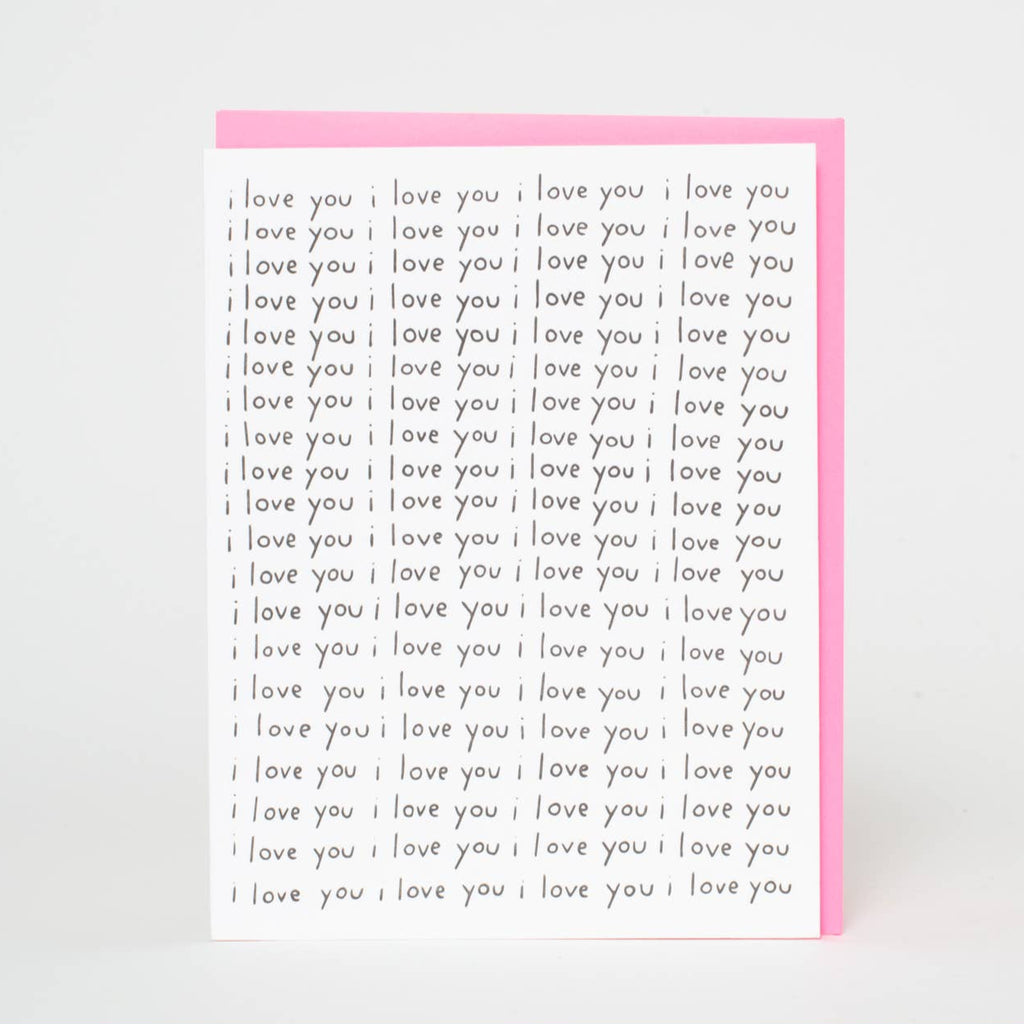 &nbsp;Spread some love with the I Love You On Repeat Letterpress Greeting Card by Ashkahn. This quirky, playful card features a fun design and a unique message that will make your loved one feel special. Perfect for any occasion, this card is sure to bring a smile to their face!