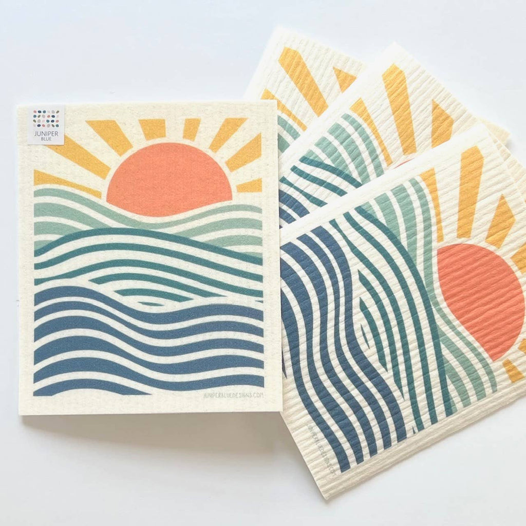 Swedish Dishcloths! I use these on a daily basis and absolutely love them.

Made up of 70% wood pulp and 30% cotton, these dishcloths are reusable (up to 200 times!), biodegradable and compostable. Sun & Wave