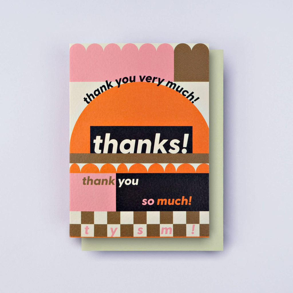 This graphic thank you card is blank on the inside, leaving plenty of room for a personalized message! It’s an A6 card, printed in the UK on 300gsm FSC certified paper with a hammered texture, which enhances its rich colors. Comes with a pale green envelope and is packed in a biodegradable bag.