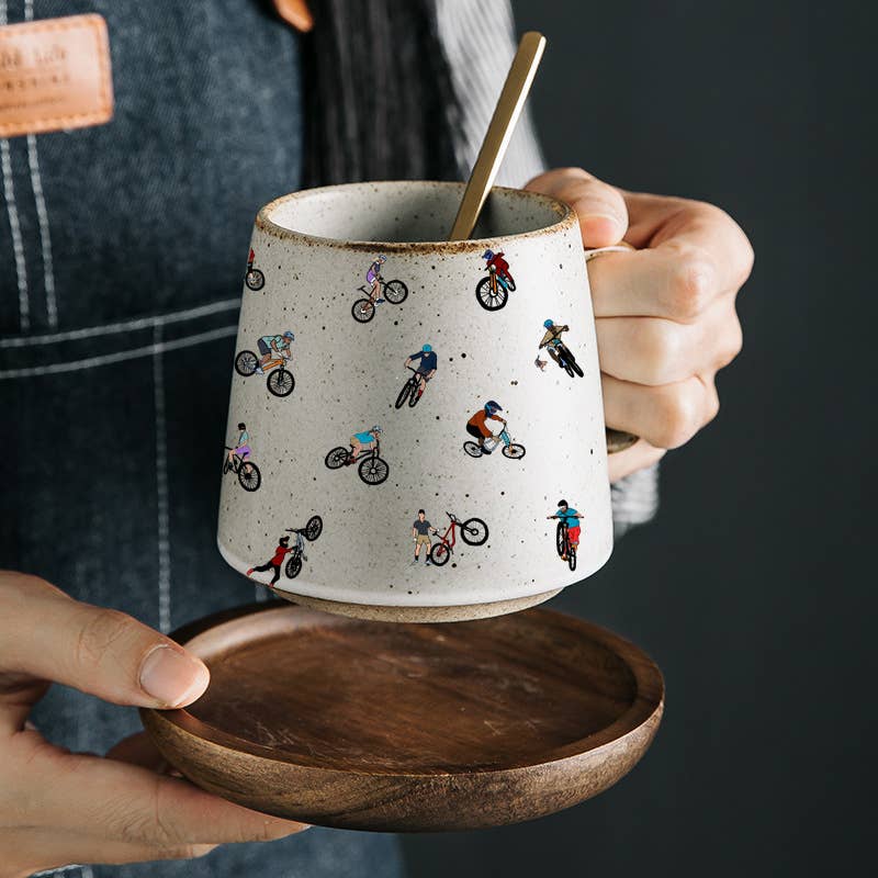 Introducing our Mountain Biker Mugs, a harmonious blend of functional artistry and rugged adventure. Each mug is adorned with mesmerizing artisan-drawn mountain bikers navigating challenging terrains. This unique offering is perfect for retailers catering to outdoor enthusiasts and adventure seekers.