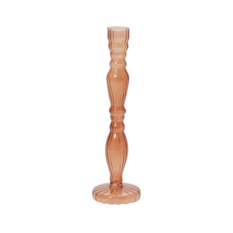 The Raywood Budvase is a delicate ribbed glass budvase in beautiful colors, perfect for a holiday table. Shades of warm yellow, amber, and smokey grey are sprayed onto the budvases for a translucent and beautiful finish. Each footed budvase can also be used to hold a taper candle.