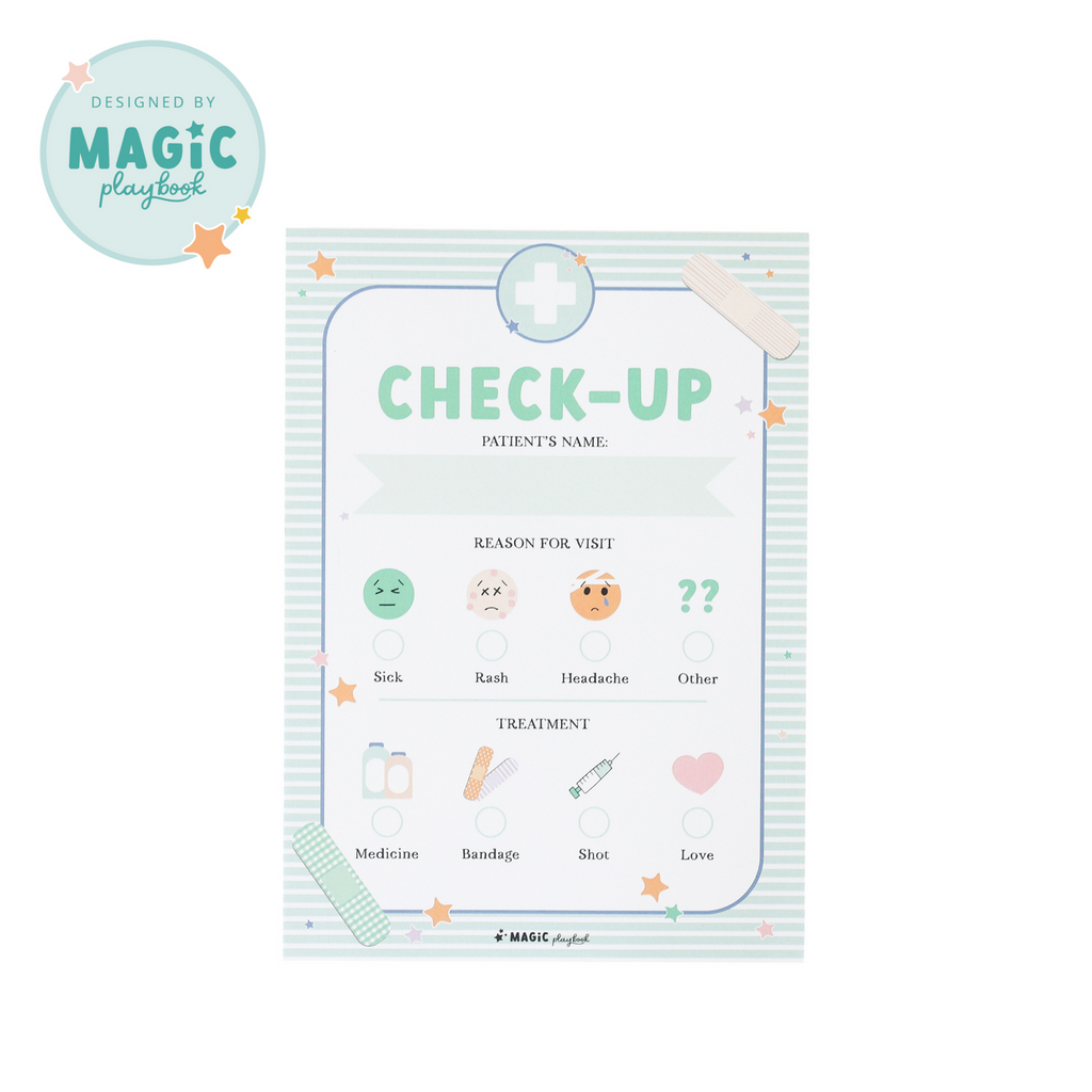  Make your little one's imagination grow with our Check-up pretend play notepad! Use with your pretend doctor set and play over and over again.  5x7"  50 pages Made in the USA