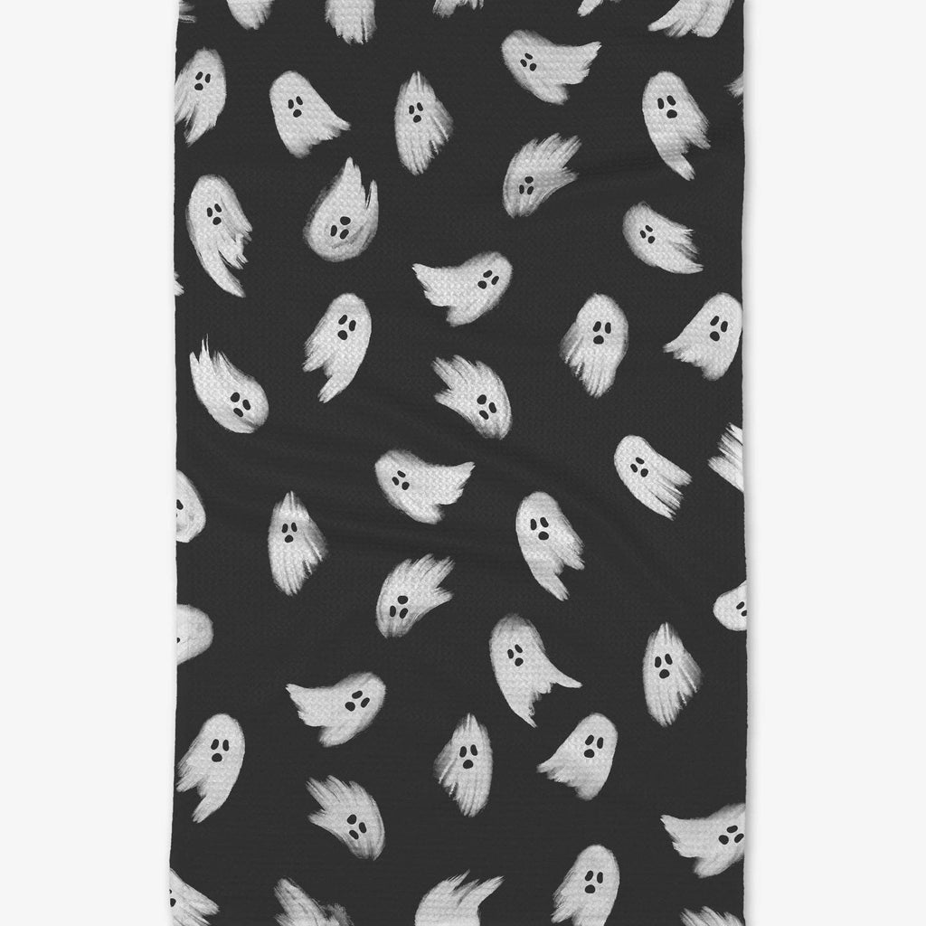 black and white ghosts tea towel