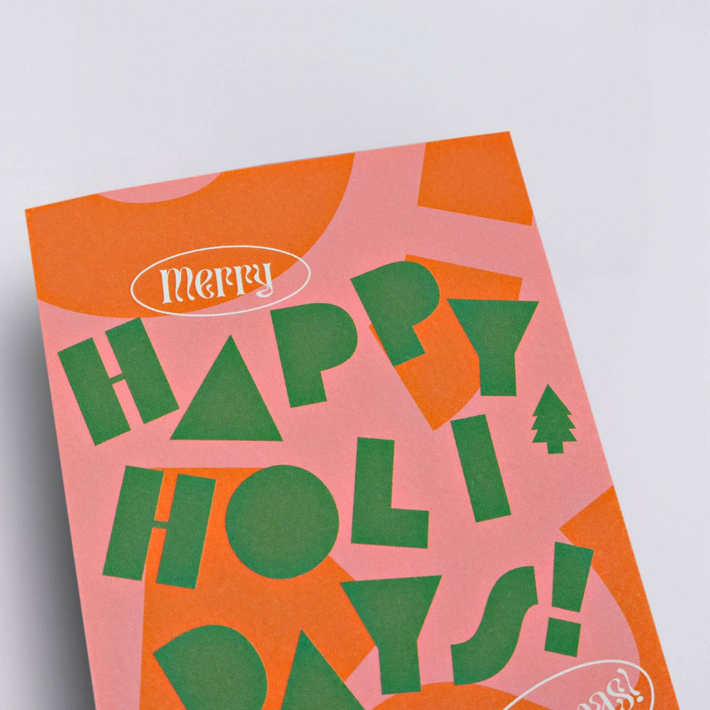 This graphic Christmas card is blank on the inside, leaving plenty of room for a personalized message! It’s an A6 card, printed in the UK on 300gsm FSC certified paper. It has a hammered texture, which enhances its rich colors. Comes with a green envelope and is packed in a biodegradable bag.