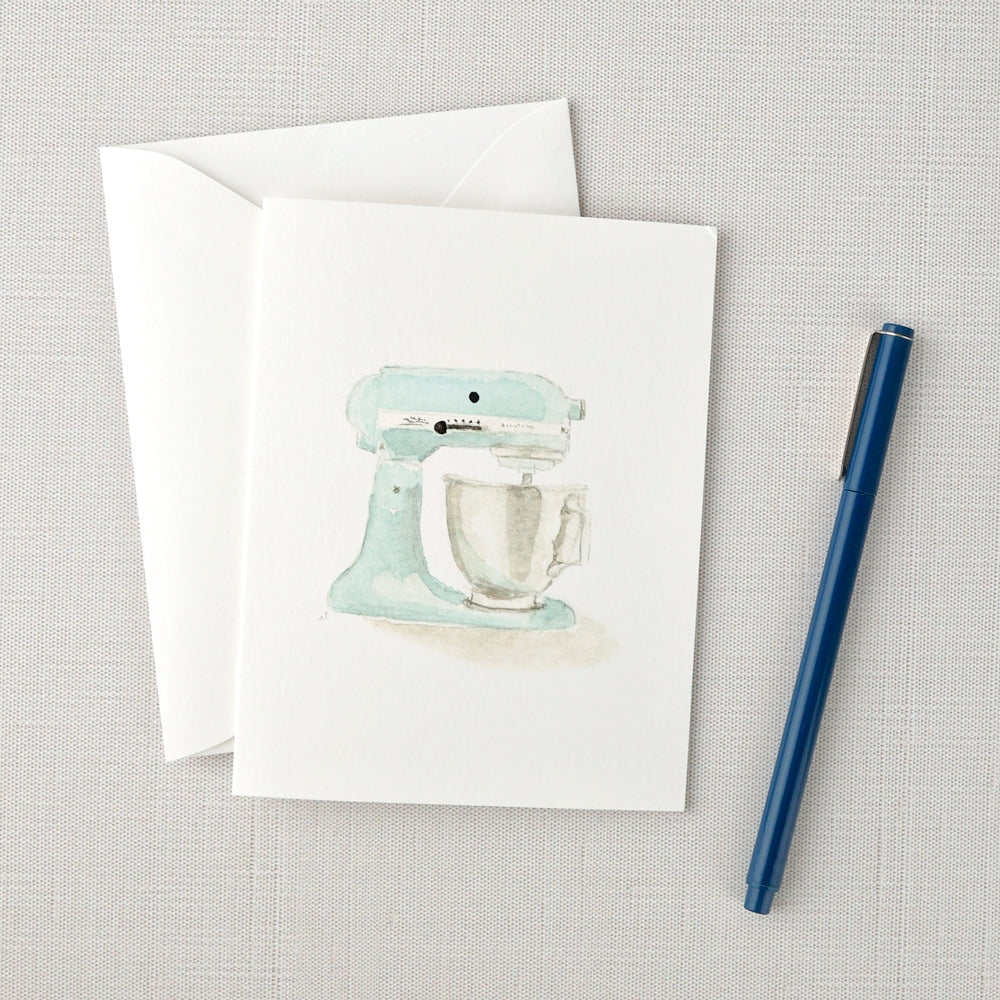 The assorted set of baking notecards are blank on the inside with charming watercolor illustrations of an apron, mixer, eggs and utensils on the front. They bring a touch of delight to your thank you notes, housewarming gifts, get-well wishes, and more.


Details:

Set of eight folded cards + envelopes, two of each illustration

Blank inside
5.5" x 4.25"
Printed on 120lb superfine paper
Original watercolor artwork by Emily Lex