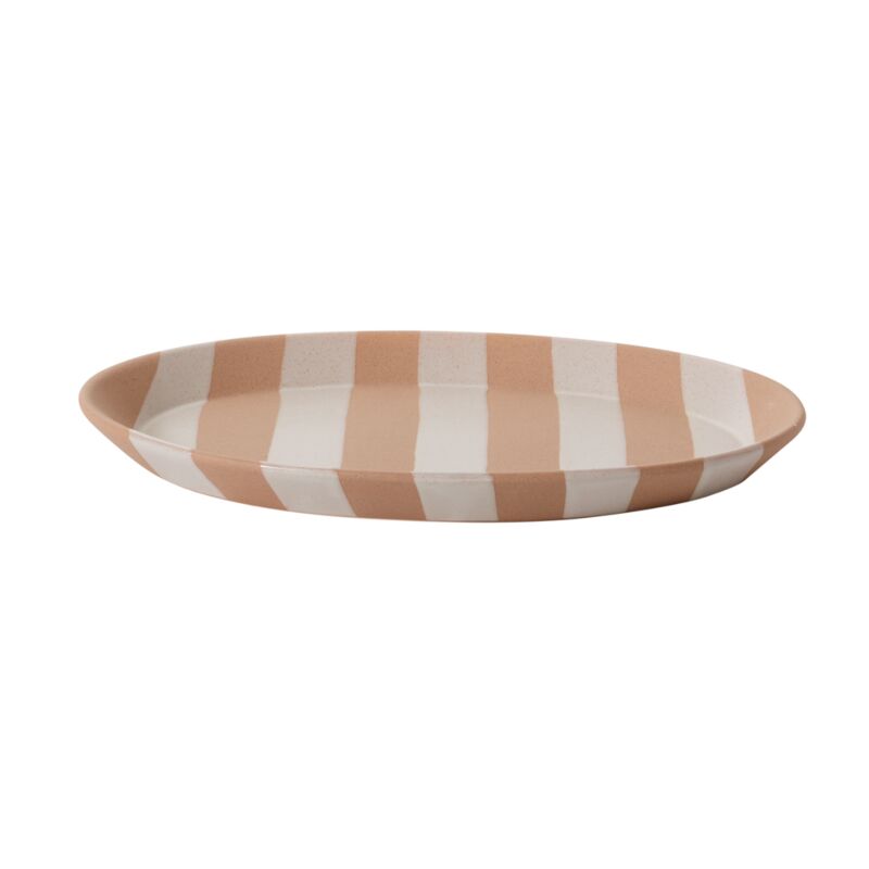 Elevate your dining or coffee table with the simple, artful design of the medium Botera Platter. Featuring a food-safe finish on top of neutral, textured ceramic with chunky, speckled white glazed stripes, this serving dish coordinates with the full Botera collection & stands out among dinnerware with its minimalist sensibility. We recommend handwashing to protect finish