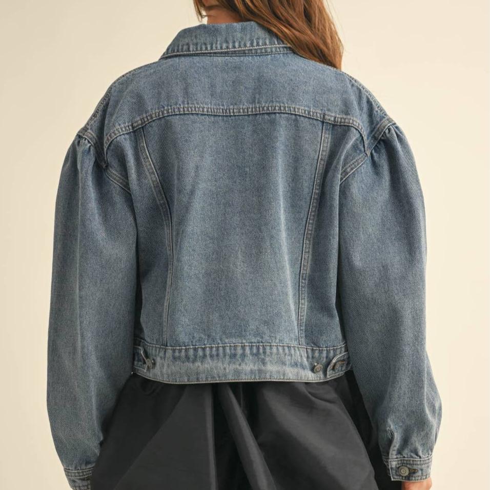 Add some serious style to your wardrobe with our Long Sleeve Puff Sleeve Denim Jacket. This jacket features long, puffed sleeves that will make a statement wherever you go. Pair it with any outfit for an effortlessly cool look. Trust us, you won't regret it!