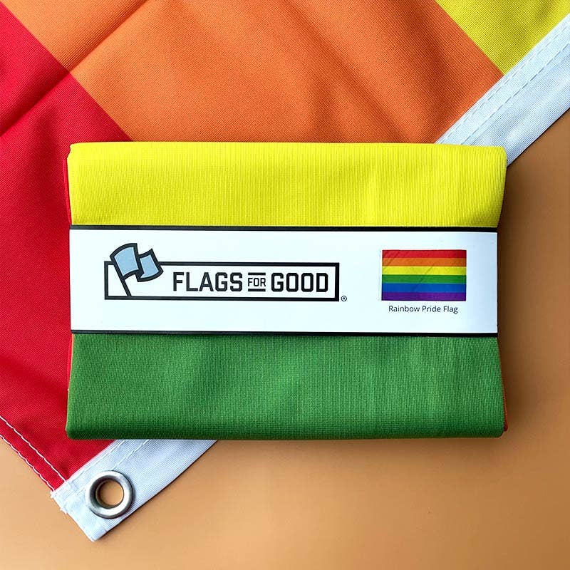 The Design: The traditional six-stripe rainbow pride flag design popularized by artist Gilbert Baker in 1978. The rainbow flag has since stood the test of time and become the ubiquitous symbol of LGBTQ Pride the world over. 🧵 Our flags are durable; 200d polyester (most flags you'll find on the internet are cheap ~75d) with two grommets on the hoist edge.