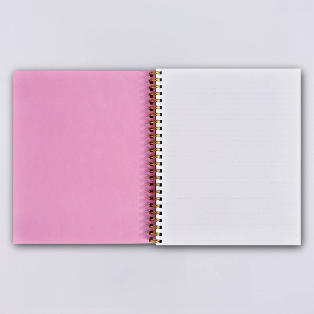 This lovely soft cover notebook is made in the UK using FSC certified paper. It measures 17.8 x 21.5cms, which is just slightly bigger than an A5 size, and has brass colored wire binding. It has 160 lined pages, made from 115gsm recycled paper and features a 300gsm soft cover.