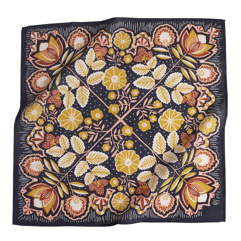 Navy with Red & Yellow flowers handkerchief