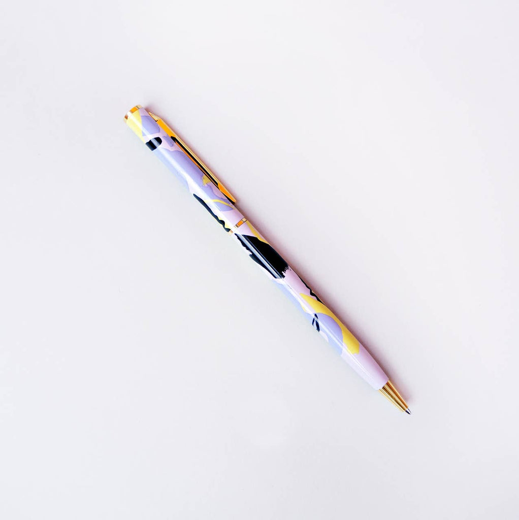 Make writing a little more fabulous with this printed metal pen with real gold plated trim. It has a fine ball point with black ink and it's refillable! Refills sold separately.