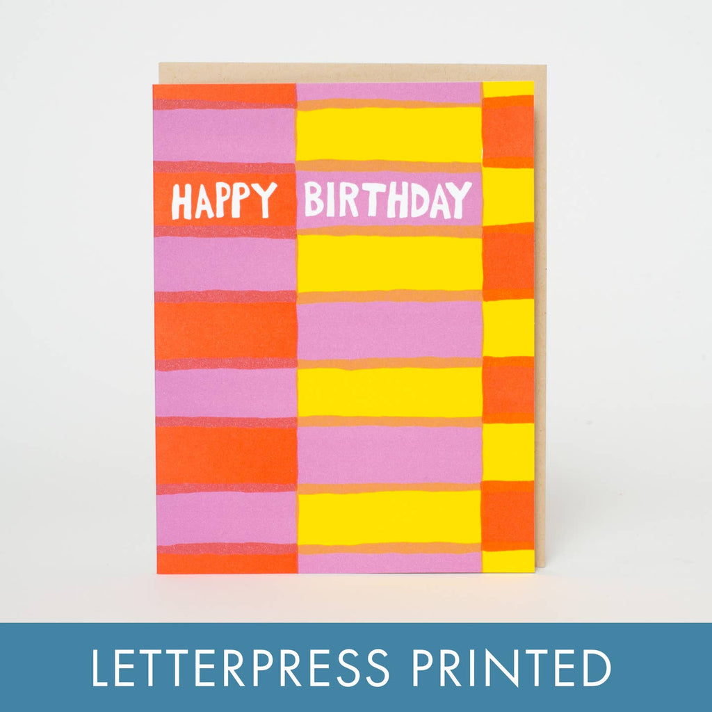 Celebrate with a pop of fruity fun! Our Birthday Fruit Stripe Letterpress Greeting Card is sure to bring a smile with its vibrant design and playful letterpress print. Perfect for sending a sweet message to a loved one on their special day.