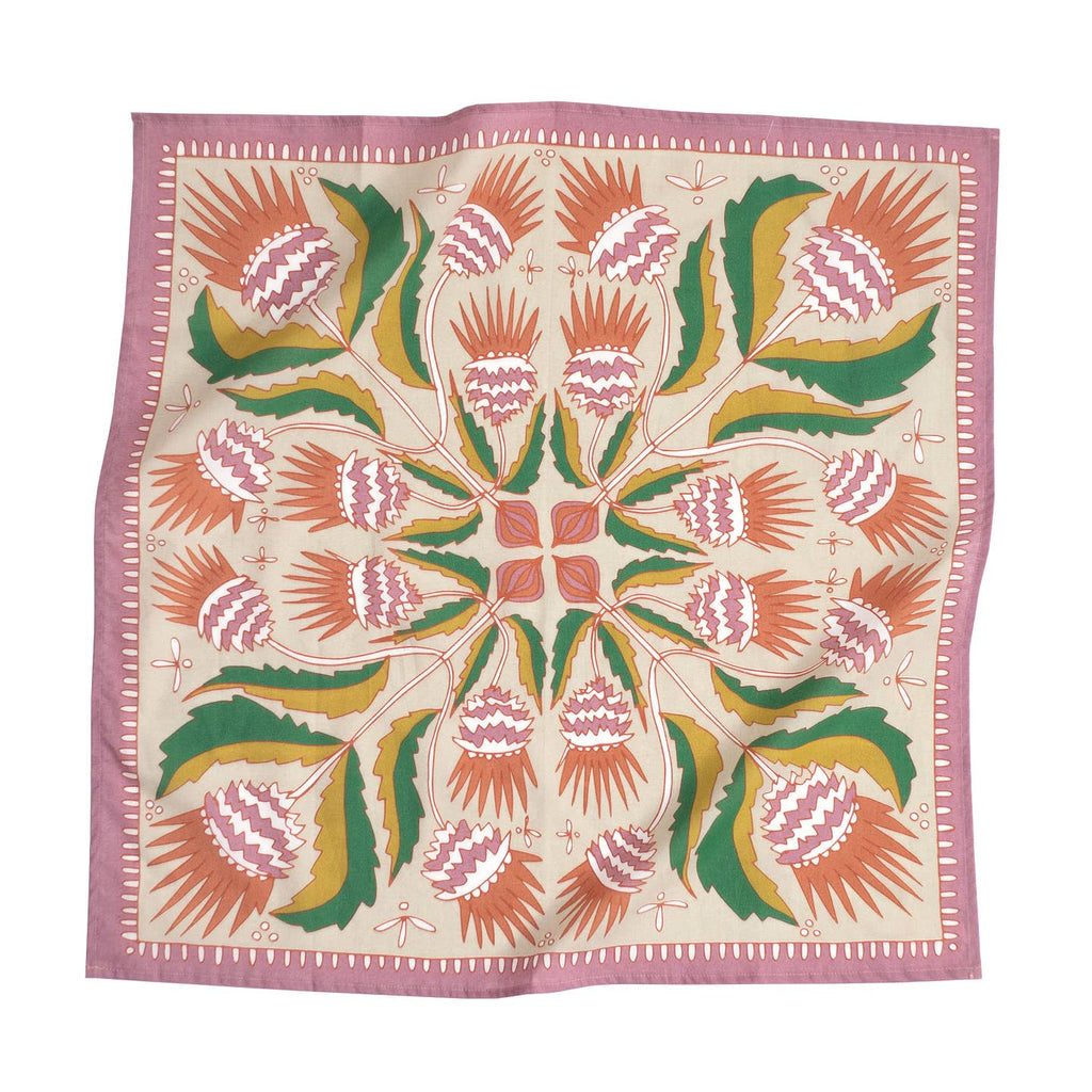 Tan with orange and green flowers handkerchief