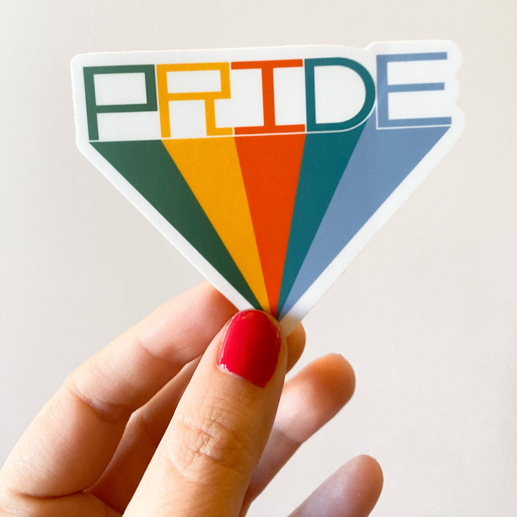 Bold and colorful PRIDE sticker just in time for Pride month! This sticker comes in a fun retro color palette