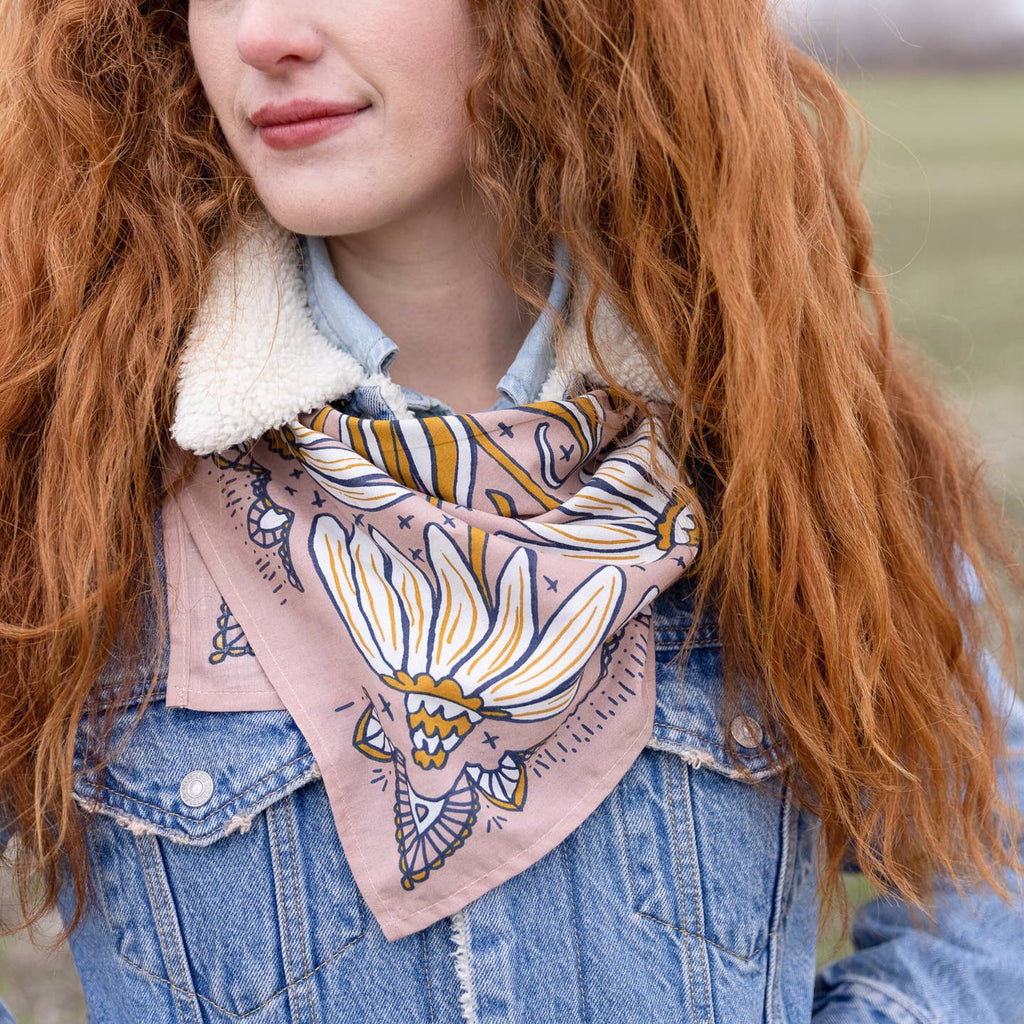 Pink with Blue & Gold flowers handkerchief 