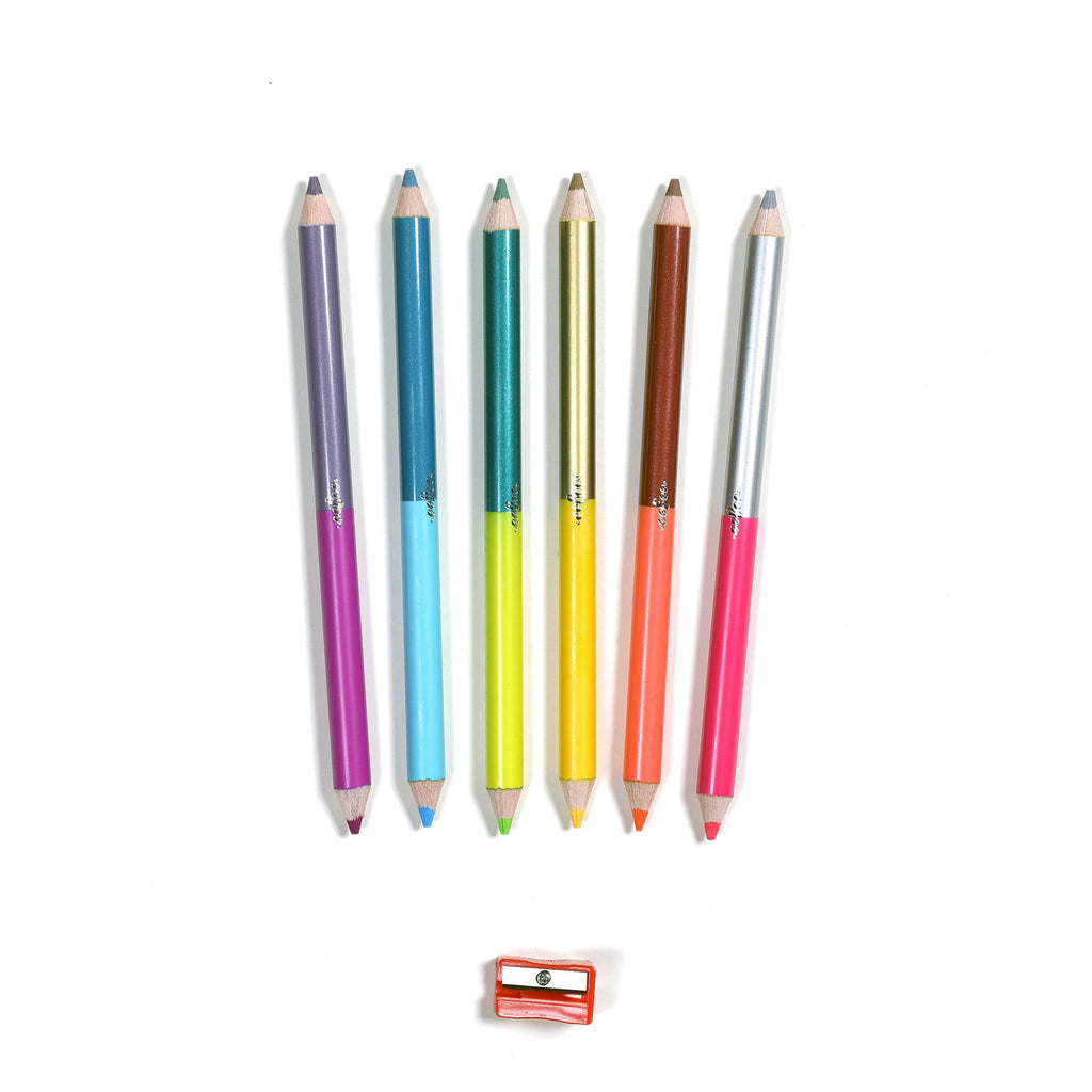 6 large easy grip, double-sided jumbo pencils, 12 colors in total, to add all kinds of color to your artwork! Just turn the pencils upside down for a different color. Pairs well with matching sketchbook