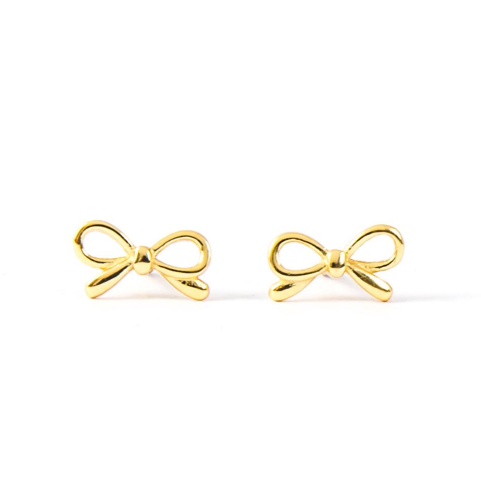 gold bow screwback earrings