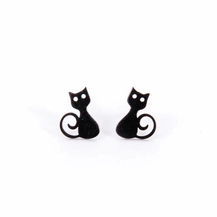 Black unlucky cat studs