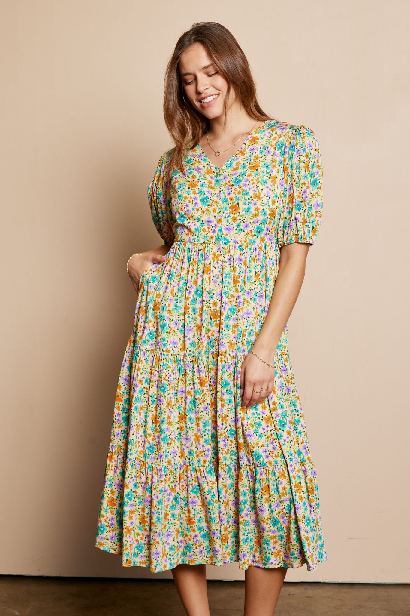 Floral Button Down V- Neck Dress – Salt & Honey Market