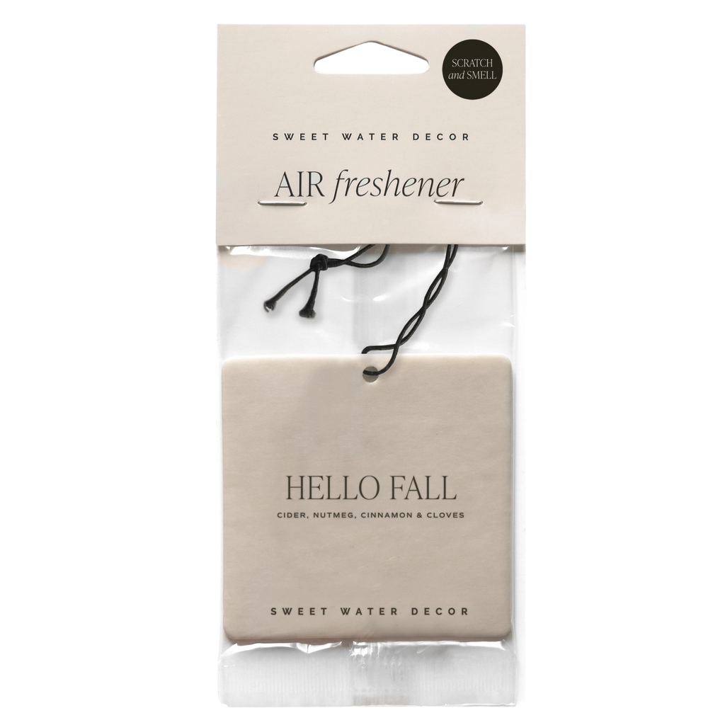 Introducing the Hello Fall Hanging Air Freshener! Enjoy scents on the go with our unique "hello fall" design. Freshen up your car or any small space with this adorable air freshener. Perfect for fall lovers and anyone who wants their space to smell amazing.