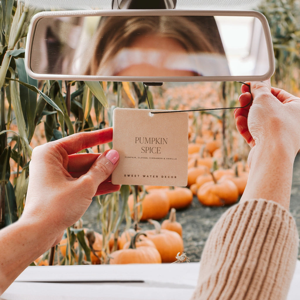 Introducing the Pumpkin Spice Hanging Air Freshener! Enjoy scents on the go with our minimalistic and classic design. Freshen up your car or any small space with this adorable air freshener. Perfect for fall lovers and anyone who wants their space to smell amazing.