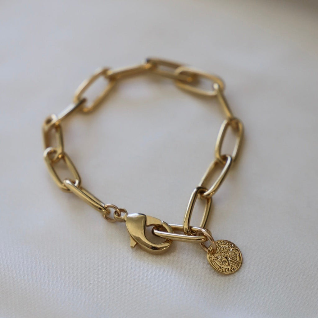 We can't get enough of this oval chain! Featuring a long oval link with a larger lobster closure and coin ending, this bracelet will make you feel like you are on summer vacation all year long!