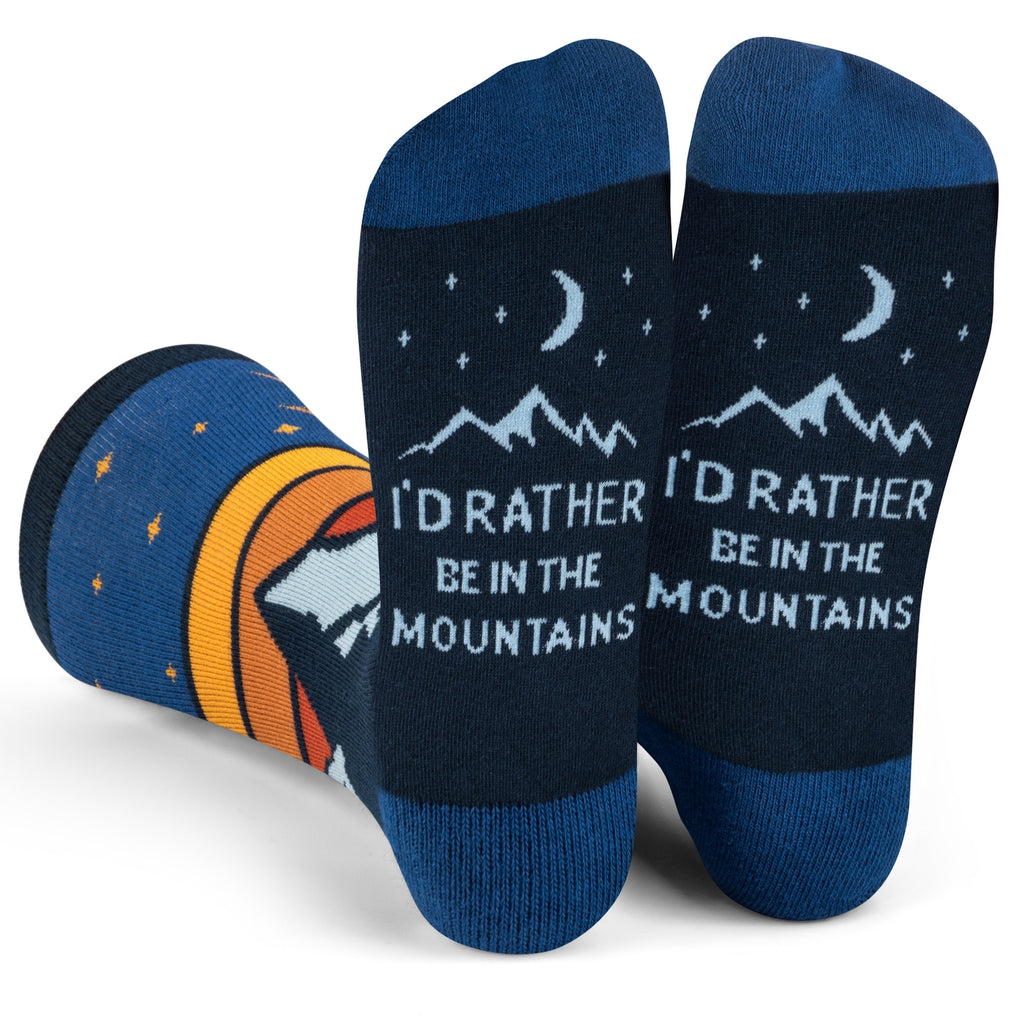 You'd rather be in the mountains. Say it with socks! These fun socks will peak the interest of any outdoorsman. Plus, they're perfect for any mountain adventure, such as hiking, biking, camping, rock climbing, skiing and more.