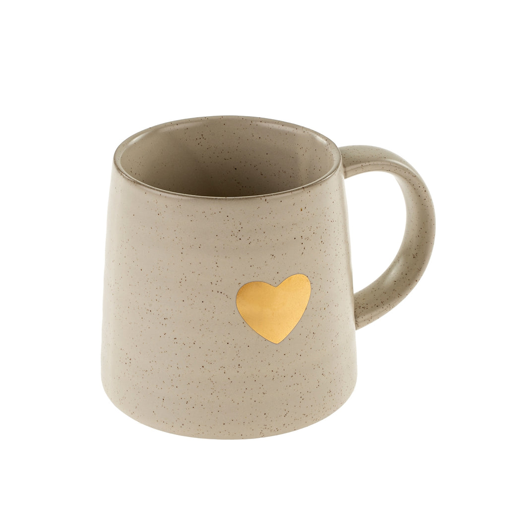 The creamy Gold Heart Mug is lovingly adorned with a gold heart and reminds us to savour the important things in life. Hand Wash, Not Microwave Safe.

Dimension: 5.5 x 4 x 3.8 in