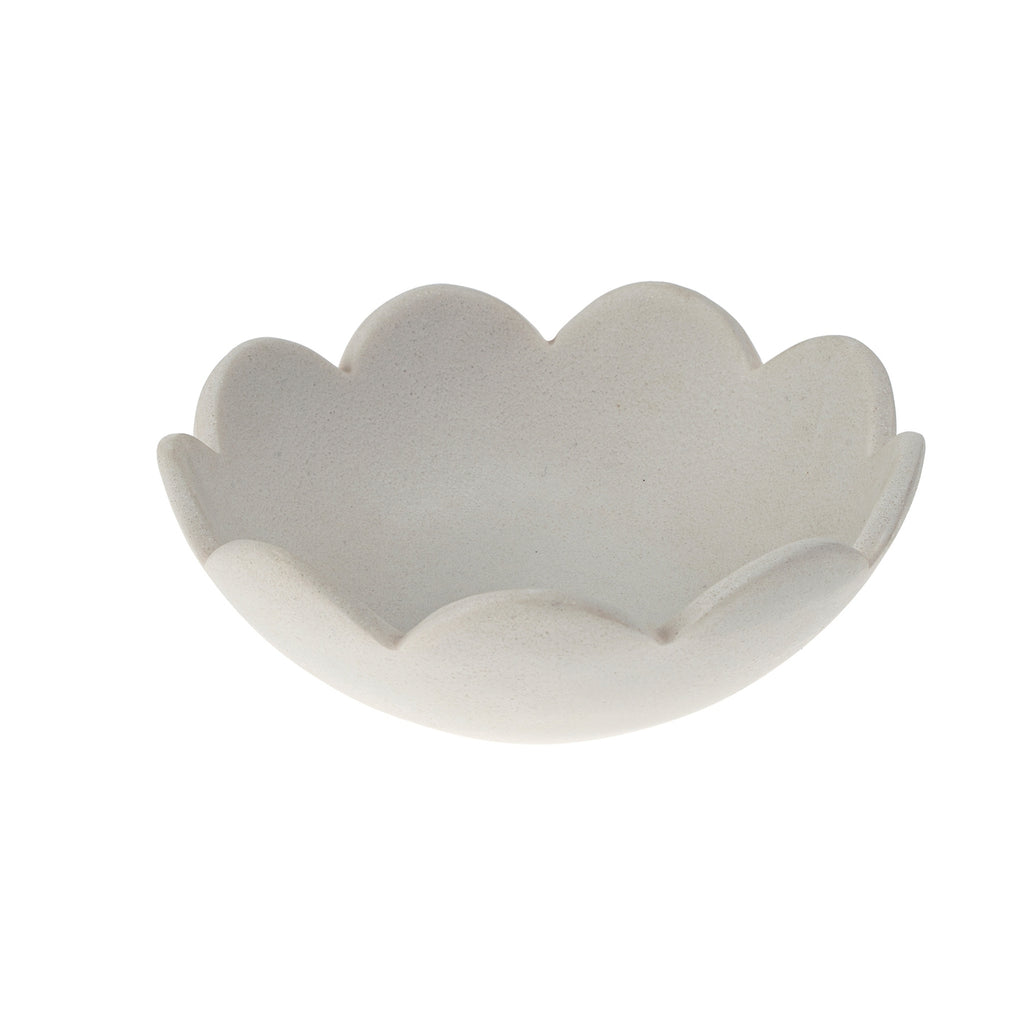 Inspired by seashells and nature’s waves, the Scallop Catchall bowl is made from molded marble powder. Lighter weight than a solid marble piece, it has a velvety smooth texture, and looks beautiful in styled settings.

Dimensions: 6 x 6 x 2 in