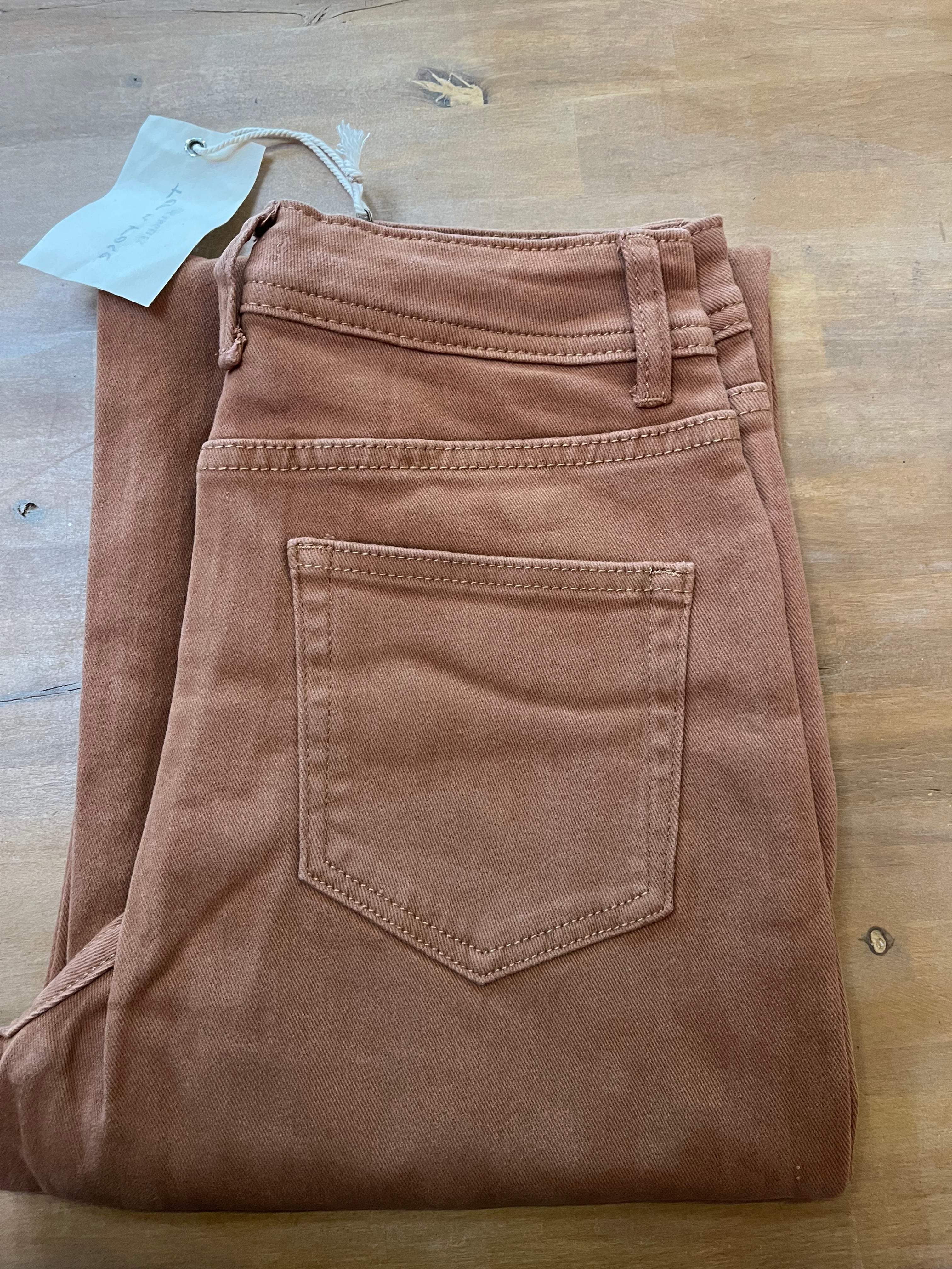Long Pants, Light Tan Buttoned Corduroy Pants Elastic Waist Frill