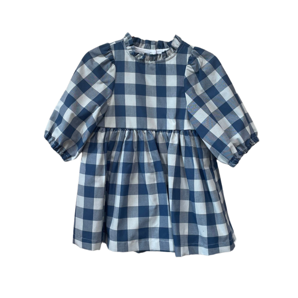 This sweet Goldie dress has parents and kids jumping for joy! Check out the perfect gingham pattern in durable denim&nbsp;color- it's perfect for special occasions and everyday wear. Kids will love the comfort and style, and parents will love the quality and durability!