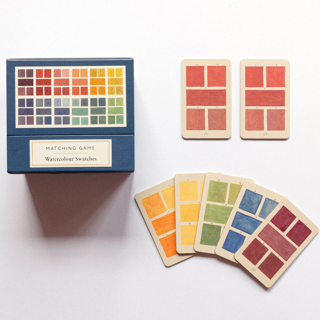 This Watercolour Swatches Matching Game includes 50 cards featuring artwork inspired by a vintage book written and illustrated in 1692 about mixing watercolours. Roomytown's design team in Bath, UK, have carefully adapted and enhanced the original artwork and applied it to each of the playing cards to create this elegant matching game that tests your memory skills.