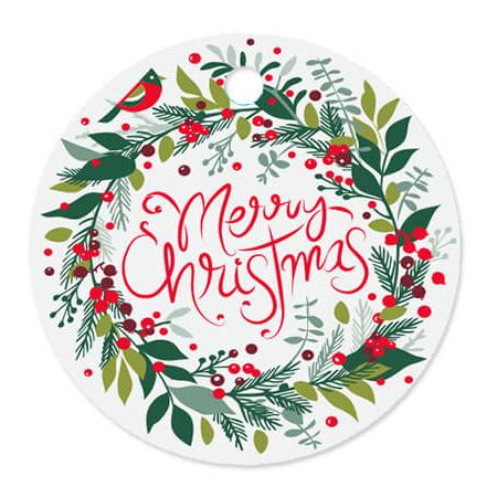 Round Gloss Gift Tag - Merry Christmas