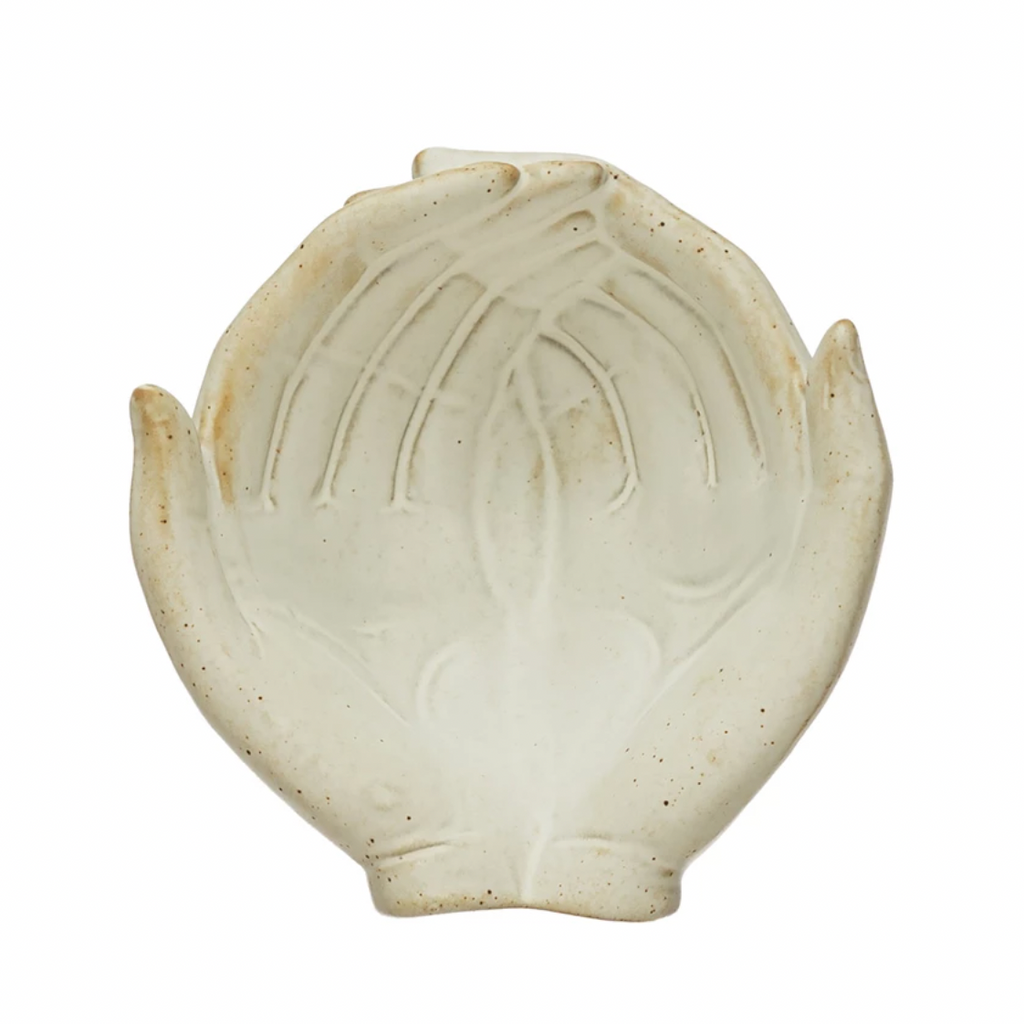 White stoneware hands bowl. Beautifully corral small everyday items, or decoratively display dried botanicals in this striking accent bowl. Made from 100% stoneware. Curate a space that reflects your unique sense of style with intentionally designed home décor. 5"L x 4-1/2"W x 2-1/4"H