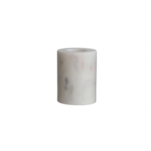 Enhance the home with this marble taper holder. This candle holder features a solid marble construction that has a smooth and polished surface. The marble material has natural color variations that range from white to grey hues, creating a unique and elegant look. This candle holder can hold standard wax or LED taper candles (not included) that create a cozy and romantic atmosphere.