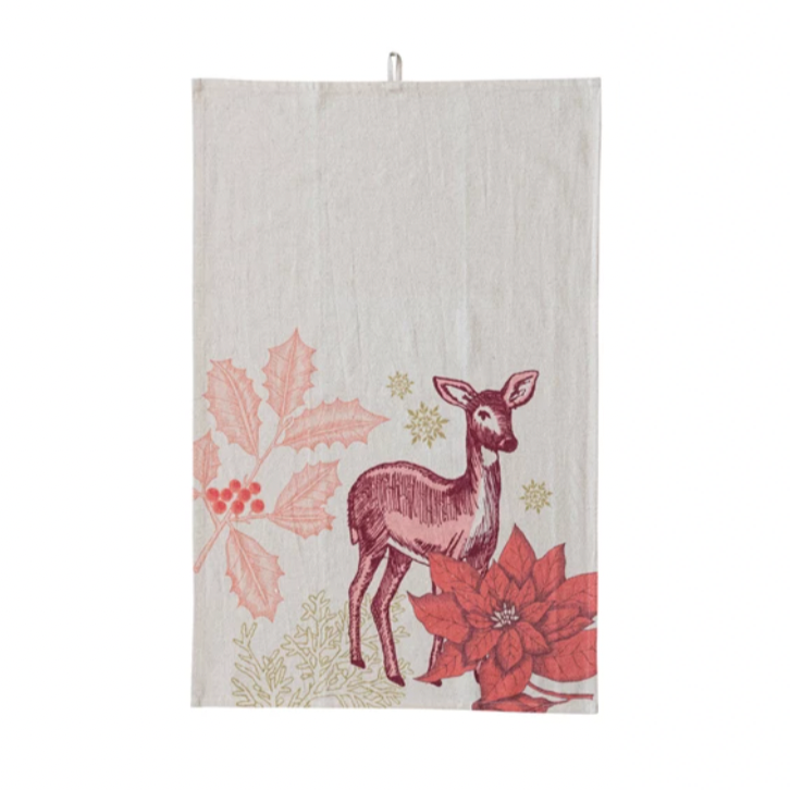 Pink deer tea towel