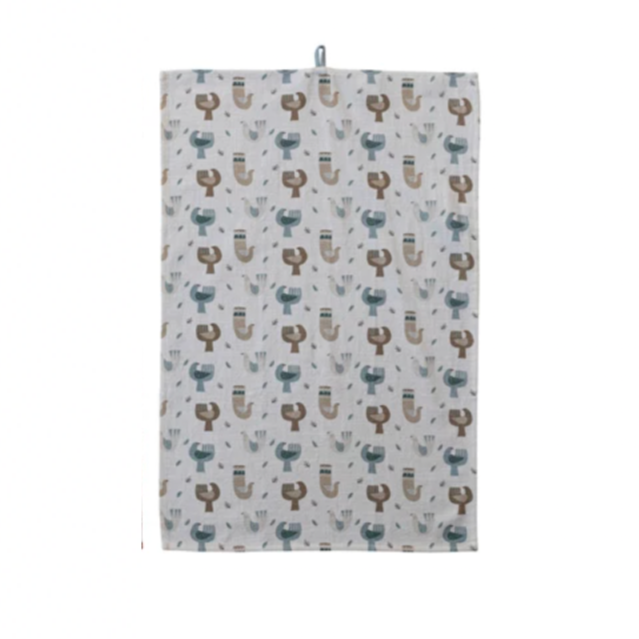 Cotton Printed Tea Towel - Folk Birds