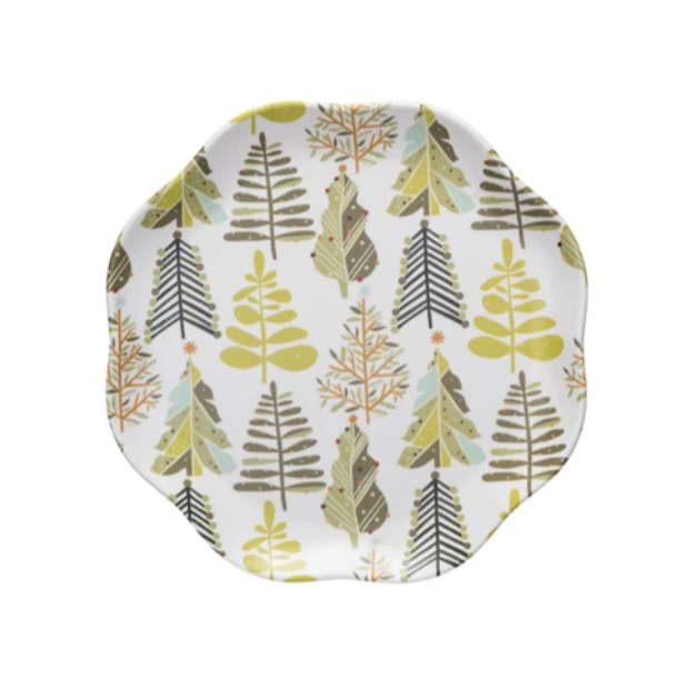 Green trees Bamboo Melamine Scalloped Plate