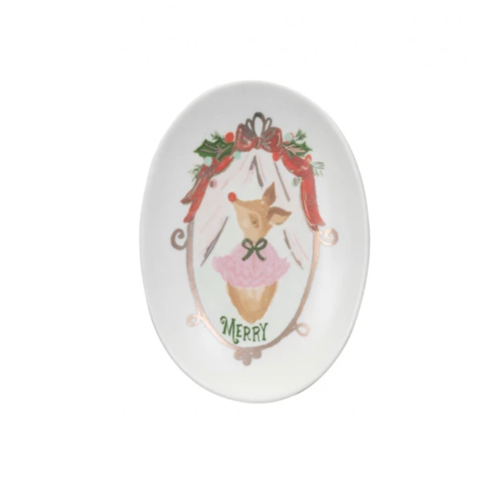 This darling stoneware dish features a charming deer and festive holiday design, adding a touch of whimsy to your dining table. Perfect for serving up your favorite holiday treats with a touch of quirkiness.&nbsp;