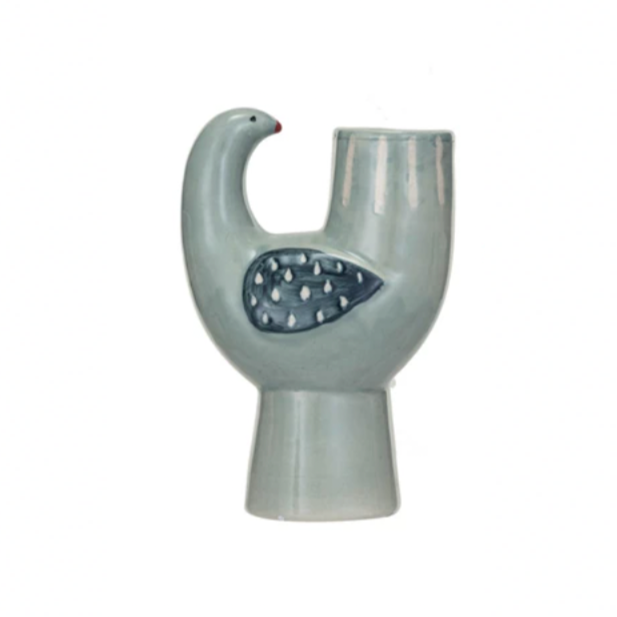 Add a touch of whimsy to your home decor with our Hand-Painted Dove Shaped Taper Holder. Each holder is uniquely hand-painted on stoneware, making it a one-of-a-kind piece. Perfect for adding a playful element to your candle display. Blue Color&nbsp;