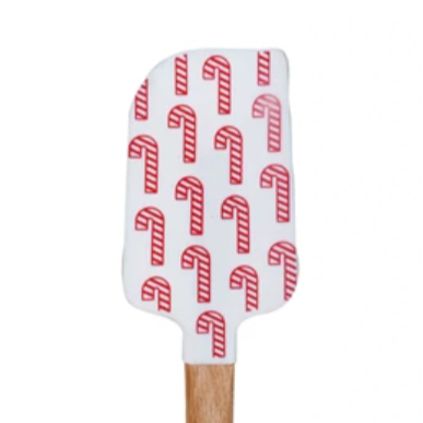 Silicone & Wood Spatulas w/ Holiday Pattern. Candy Canes