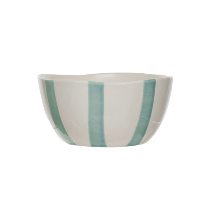 Aqua Striped stoneware bowl