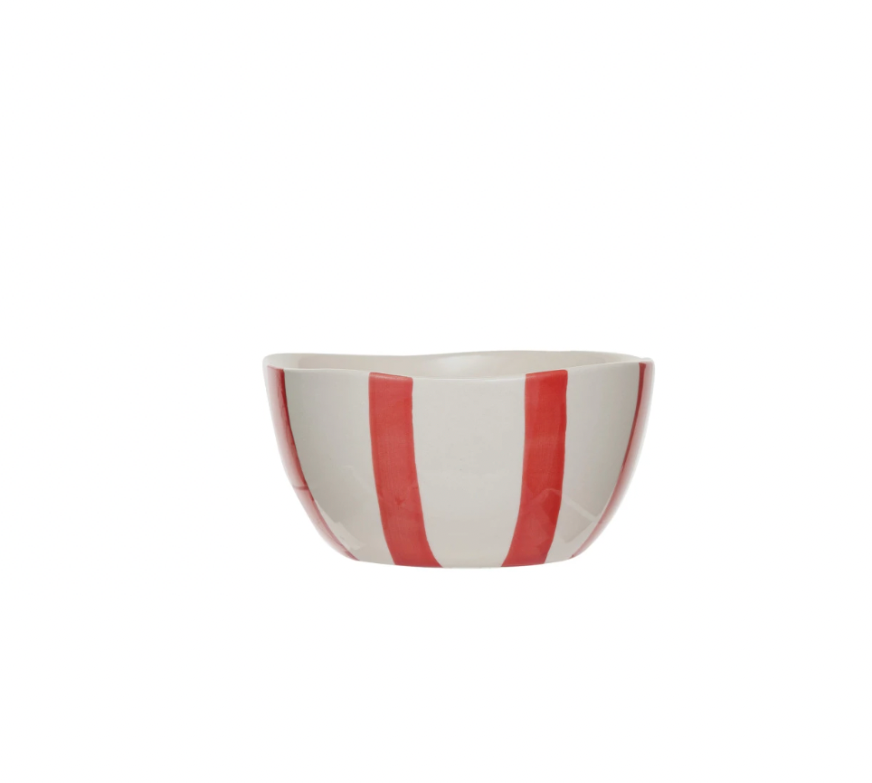 Red Striped stoneware bowl