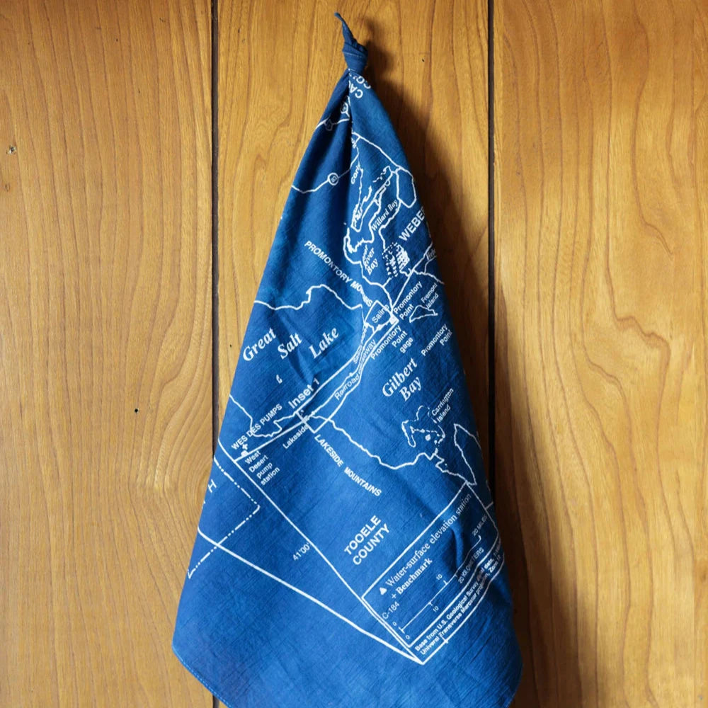 Great Salt Lake geological survey map printed on a blue bandana