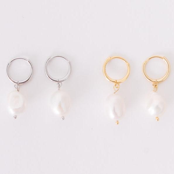 gold or silver hoops with pearl dangling down