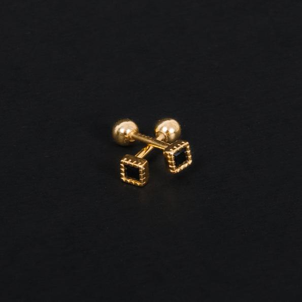 black square cubic zirconia on gold plated stud