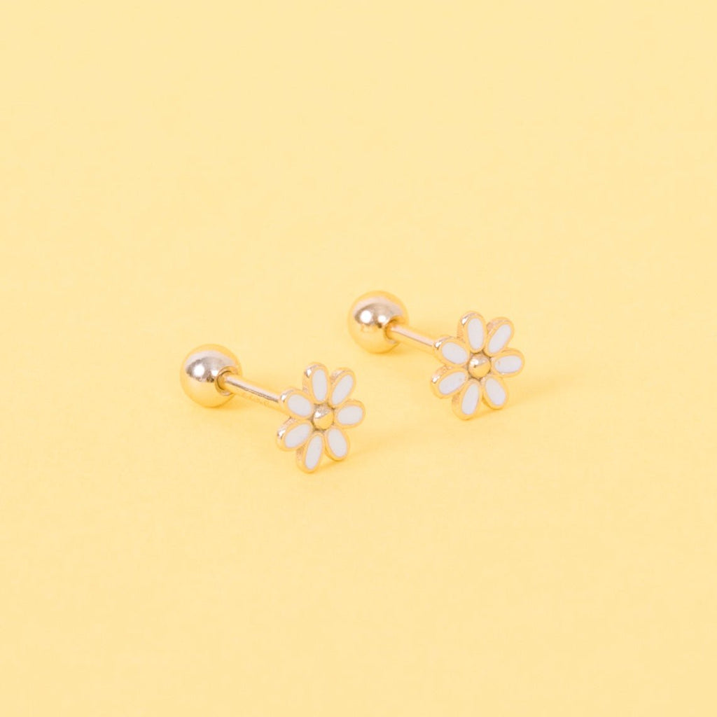 Freaking cute and freaking tiny white flower, Coloring is enamel, 14k Gold Filled over 925 Sterling Silver, 6 mm in diameter, Perfect for mulitple piercings, Hypoallergenic, Tarnish resistant, Sensitive ears.