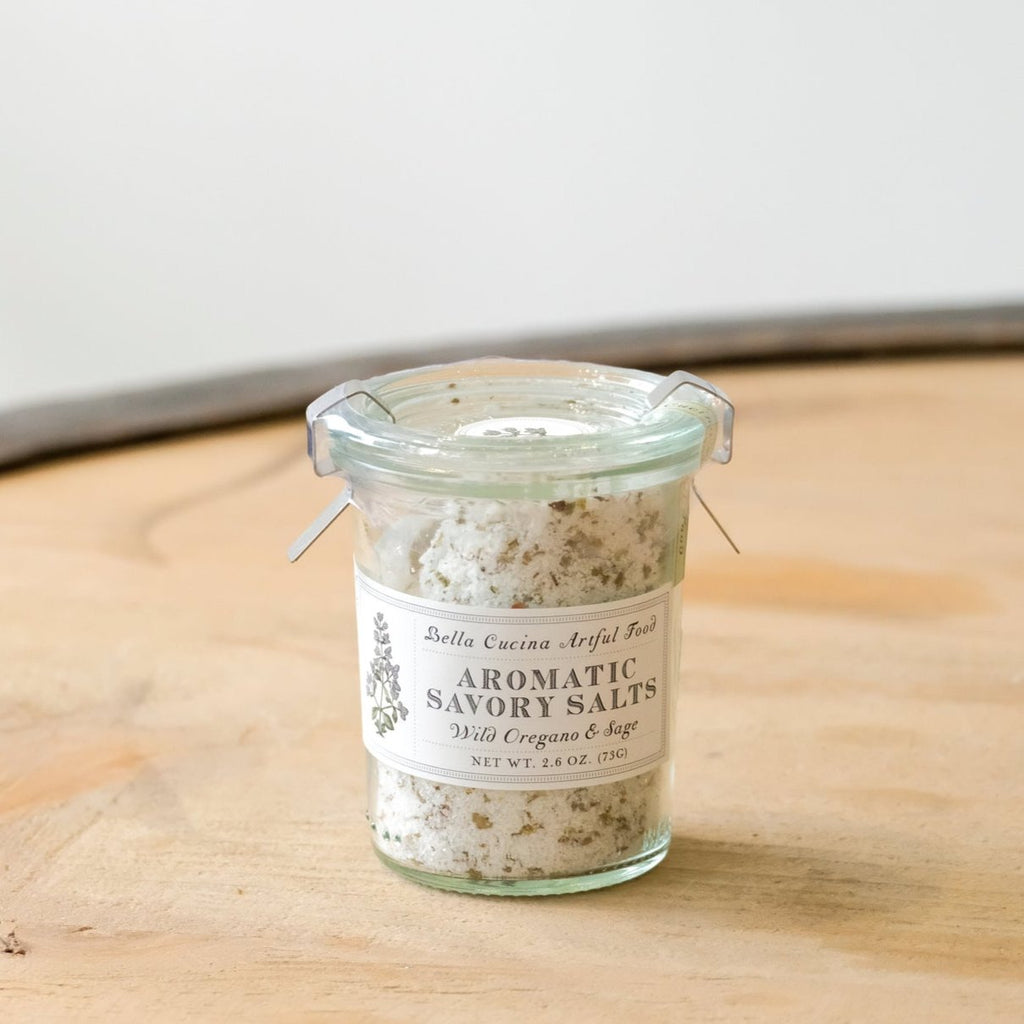 Wild oregano and crushed sage leaves add flavor to European flat crystal salt as a seasoning on potato salad, pizzette, grilled or roasted chicken, and fresh vegetables from the garden.

Ingredients

Kosher salt, sea salt, oregano and sage