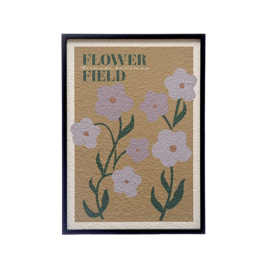 Add a touch of whimsy to your walls with our Wood Framed Textured Paper Wall Decor featuring a beautiful Flower Field design. Made with high-quality materials, this piece is sure to enhance the look of any room while bringing a playful and lighthearted touch to your home decor. 19-3/4"W x 27-1/2"H